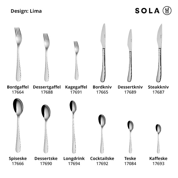 Kagegaffel, 18/0-stål, Lima, SOLA, 148mm, (12stk.)