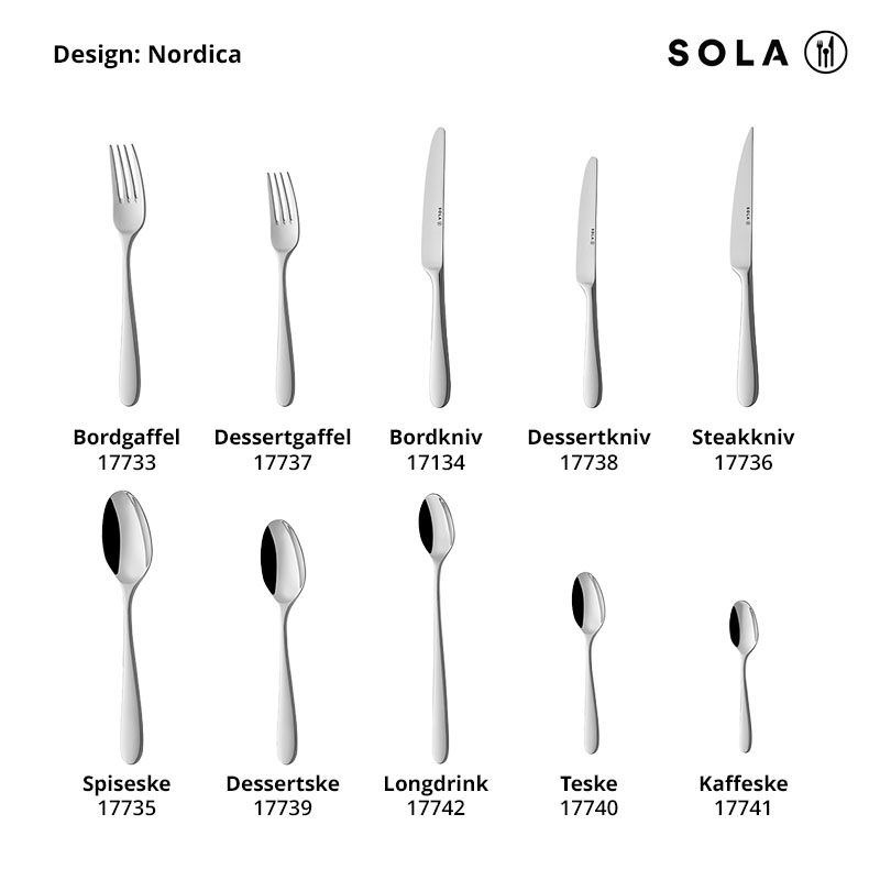 Teske, 18/0-stål, Nordica, SOLA, 132mm, (12stk.)