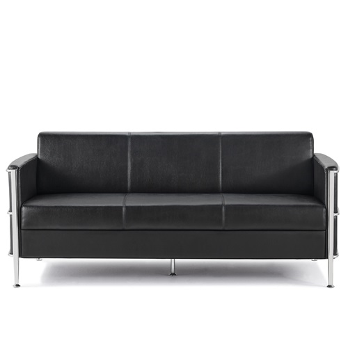 Sort lædersofa, 3 personer, Boston, kunstlæder, med blank stel, (1 stk.)