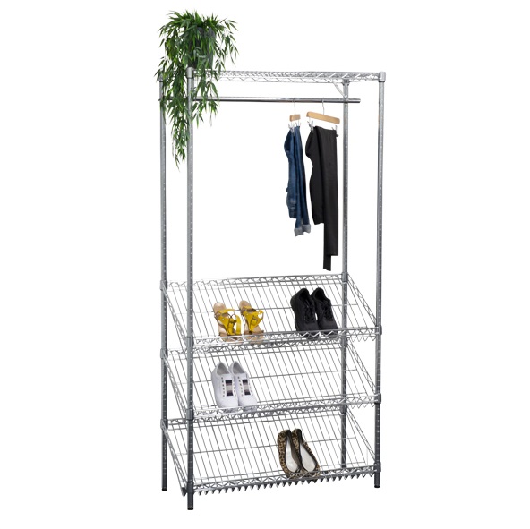 Trådreol med 3 skohylder, Walk in closet, WireFix, 90x35x180 cm, (1 stk.)