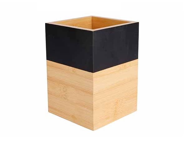 Holder til køkkenredskaber, bambus, sort og træ, 10x10x14,5cm, BLACK&WOOD, (1 stk.)