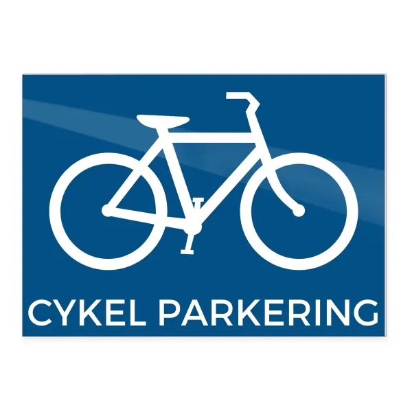 Skilt, "Cykel parkering" 18x13 cm, aluminium, blå/hvid, (1 stk.)