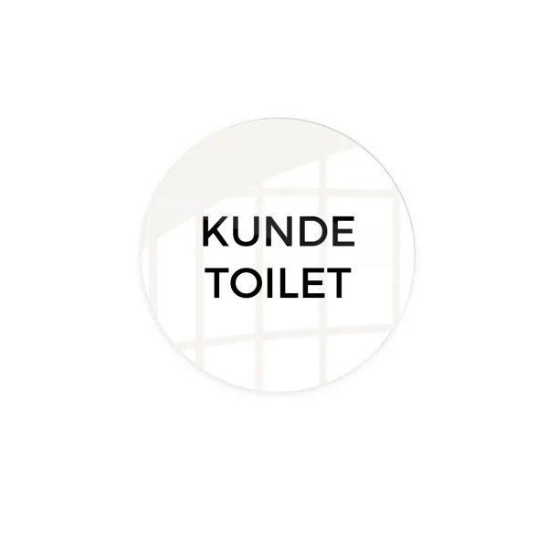 Skilt, "Kunde toilet" Ø10 cm, aluminium, hvid, (1 stk.)