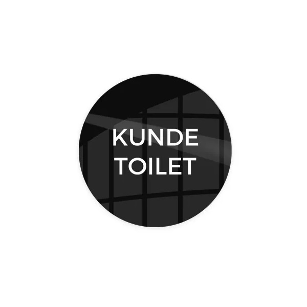 Skilt, "Kunde toilet" Ø10 cm, aluminium, sort, (1 stk.)