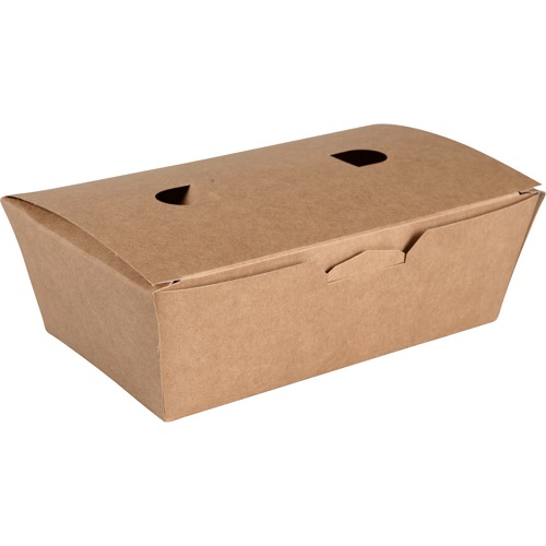 Take away boks, 620 ml, 14,5x8x5,3cm, brun, pap, med låg, (400 stk.)