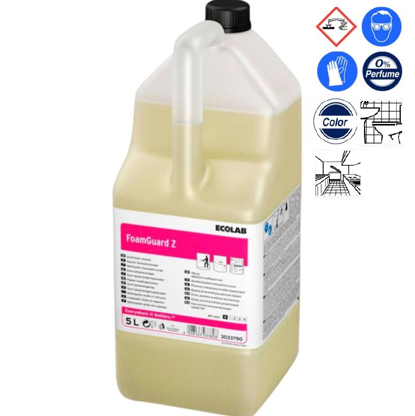 Skumrengøring, Ecolab Foamguard Z, 5 l, sur/afkalkende, med farve, uden parfume, (1 stk.)