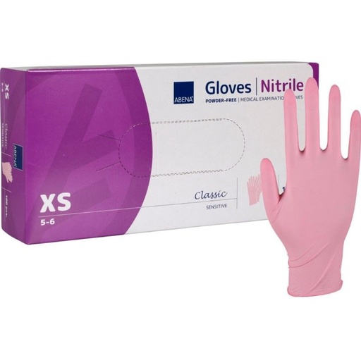 Nitrilhandsker, Sensitive, XS, pink, nitril, pudderfri, CAT III, (100 stk.)