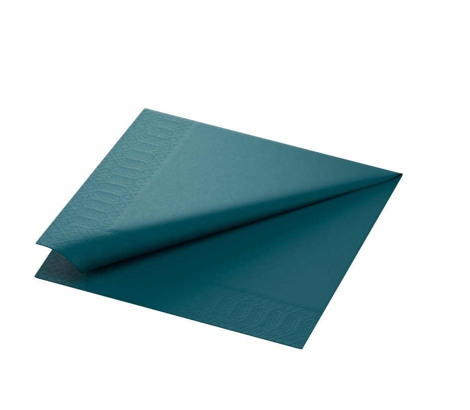 Middagsserviet, 3-lags, 1/4 fold, 40x40cm, ocean teal, nyfiber, Duni, (1000 stk.)