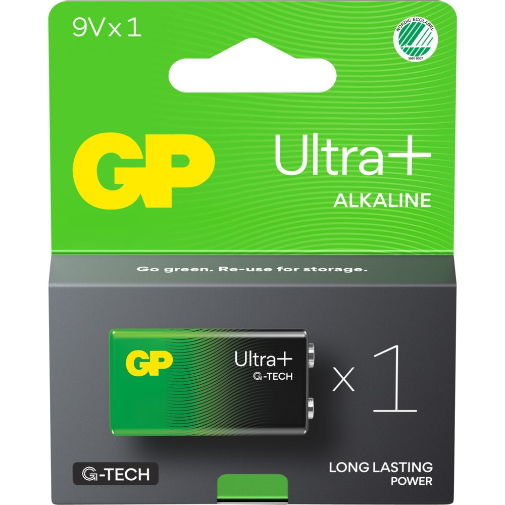 Batteri, GP Ultra Plus, Alkaline, 9V, 1-pak, (1 stk.)