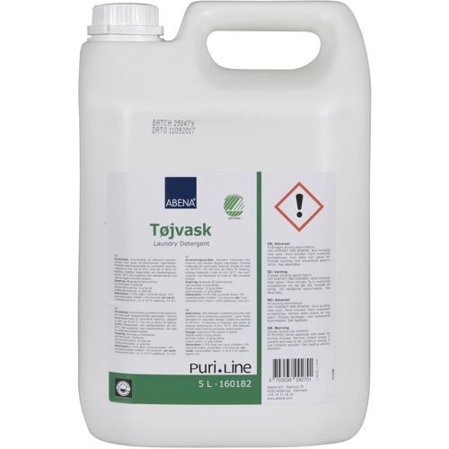 Tøjvask, Abena Puri-Line, 5 l, flydende, kulørt og hvidt, uden farve og parfume, (1 stk.)