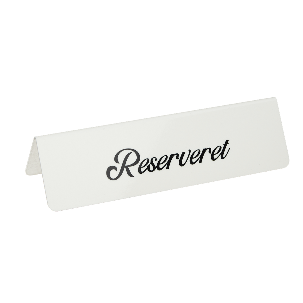 "Reserveret", bordskilte,  15x4 cm, aluminium, hvid med sort skrift, (5 stk.)