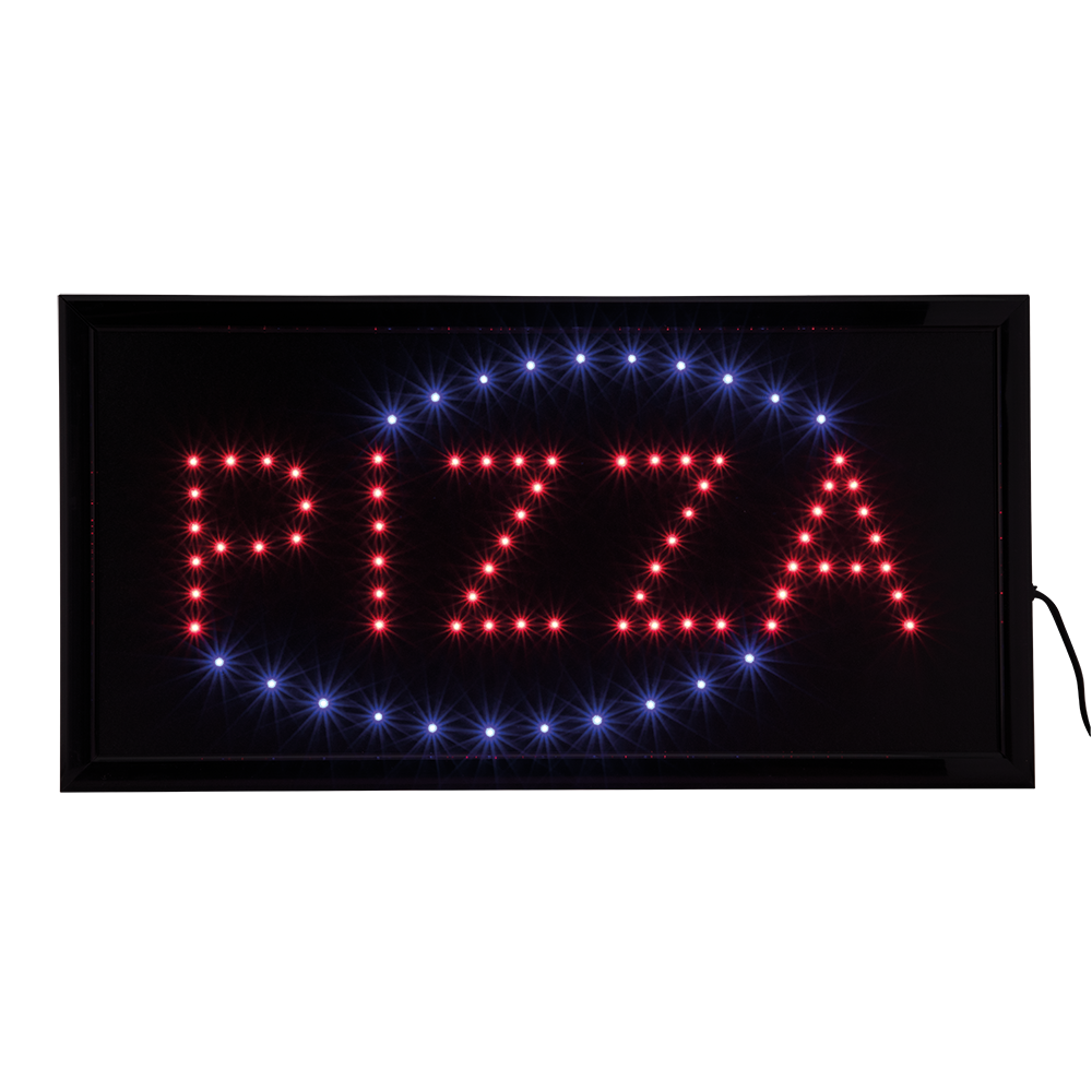 LED-pizza skilt, tofarvet lys, Securit, 24x48x2 cm, inkl. Strømkabel, metal, sort, (1 stk.)