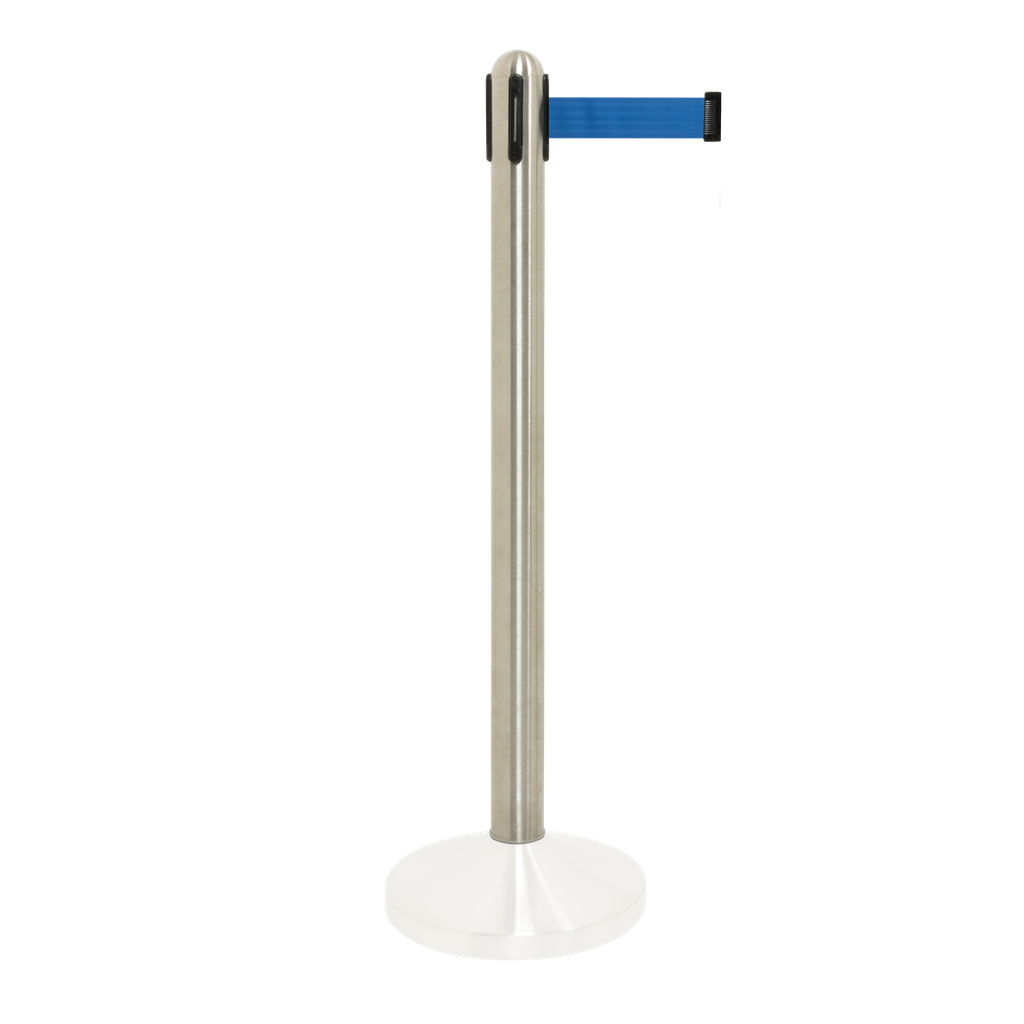 Afspærringsstolpe / kø-guide (uden fod), Securit, 96xØ7 cm, børstet stål/blåt udtræksbånd, (1 stk.)