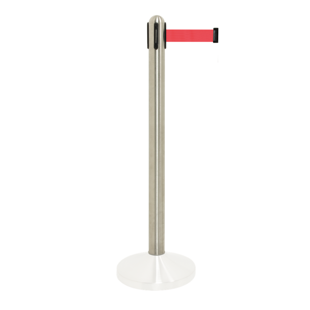 Afspærringsstolpe / kø-guide (uden fod), Securit, 96xØ7 cm, børstet stål/rødt udtræksbånd, (1 stk.)