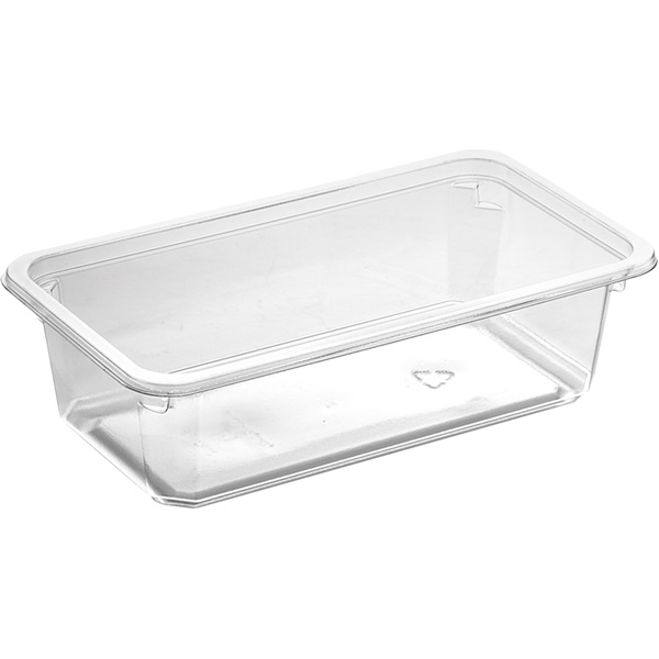 Plastbakke, K 2182-1F, 18x10x5cm, 640 ml, klar, APET, 1-rums, standard serie, hovedret, (608 stk.)