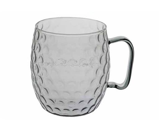 [20926] Glas med hank, mørk/klar med tekstur, 500ml, Ø12x10cm, borsilikatglas, MOSCOW MULE, (6 stk.)