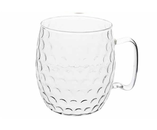 [20955] Glas med hank, klar med tekstur, 500ml, Ø12x10cm, borsilikatglas, MOSCOW MULE, (6 stk.)