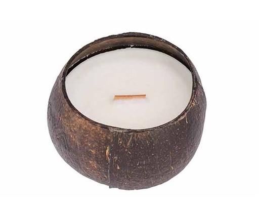[21266] Duftlys, kokoslys med trævege, Ø12cm, duft af kokosnød og lime, (6 stk.)