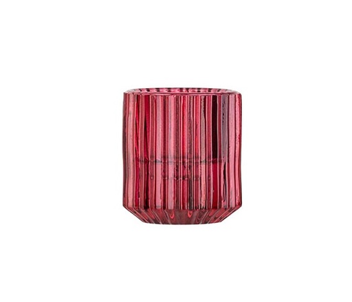 [21308] Fyrfadslysholder, rund, Ø6x6x6cm, rød, glas, med riller, (36 stk.)