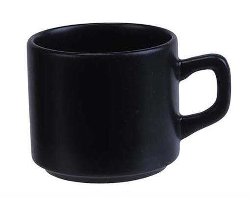 [21542] Kaffekop med hank, 18cl, Ø7,5x6cm, sort, stabelbar, stentøj, TOWER, (12 stk.)