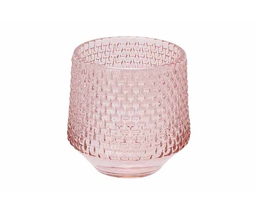 [21618] Fyrfadslysholder, Ø8x8x7cm, pink/lyserød, glas med tekstur, (6 stk.)