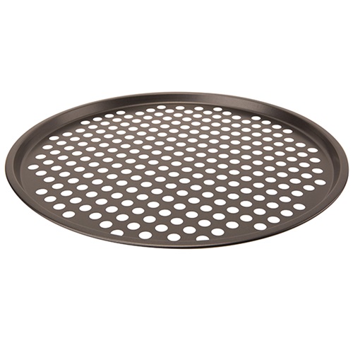 [22159] Bageplade til pizza, rund med huller, Ø35,5cm, metal, (1 stk.)