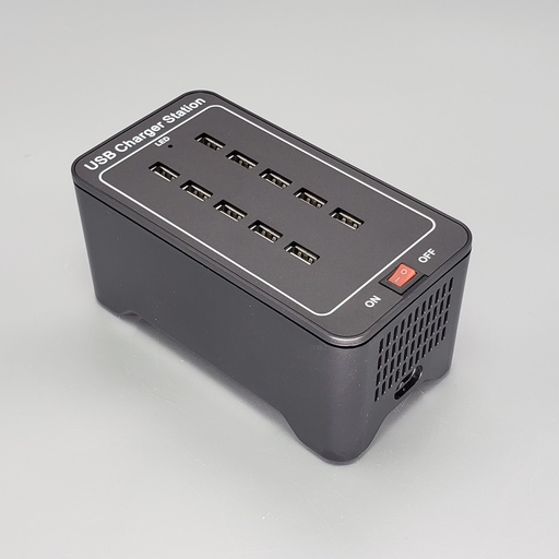 [15228] Multicharger med 10 USB-porte, Securit, 16x8,4x7,7 cm, 5V-25A/125W, plast, sort, (1 stk.)