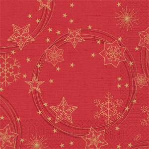 [16426] Middagsserviet, 3-lags, 40x40cm, "Star Shine Red", Duni, (1000 stk.)